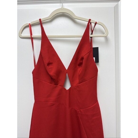 New Mac Duggal Size 0 Red 27434 spaghetti strap Cutout High Slit V-Neck Gown - Picture 5 of 12